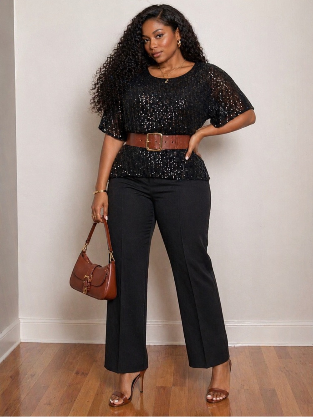 Torrid Black Sequin Short Sleeve Blouse with Keyhole Back